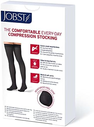 Meias de compressão opacas de Jobst, 20-30 mmHg, coxa alta, banda de pontas de silicone, dedo do pé fechado