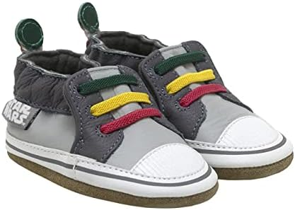 Robeez Star Wars Solas macias Sapatos de berço resistentes a escorregadores - Boba Fett Gray - 6-12 meses