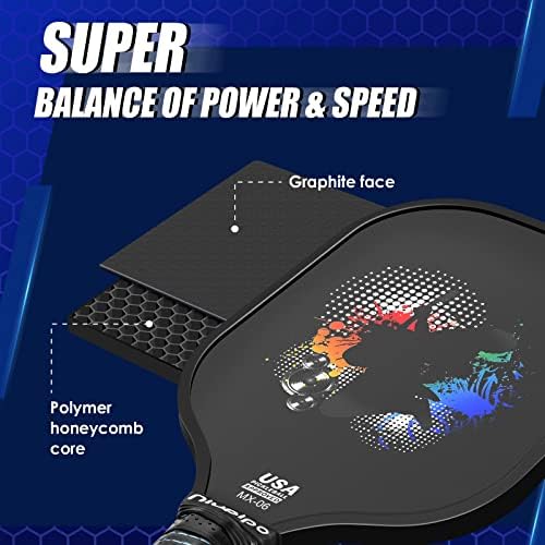 NIUPIPO Pickleball Paddle, USAPA aprovada Pro Grafite Pickleball Paddle/Paddles Conjunto, Core de Honeycomb de Polipropileno, Cushion 4.72in Grip, Saco Portátil/Paddle, Razão de Pickleball leve