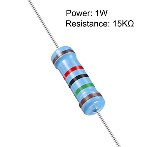 UXCELL 30PCS 15K OHM Resistor, 1W 1% de resistores de filmes de metal de tolerância, chumbo, 5 bandas para projetos