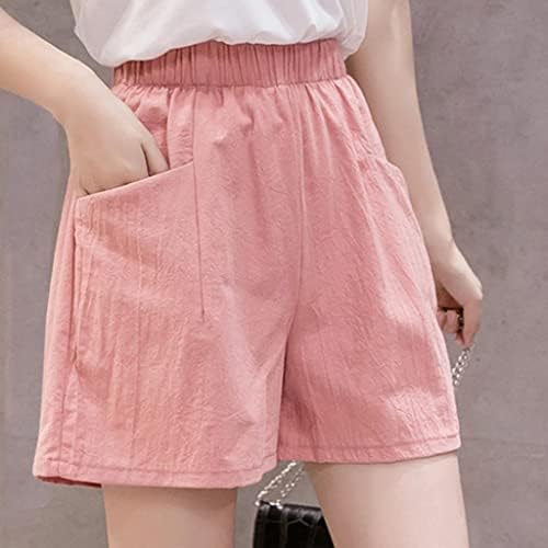 Shorts de linho Qifen para mulheres shorts casuais com cintura alta com bolsos shorts de perna larga de garotas