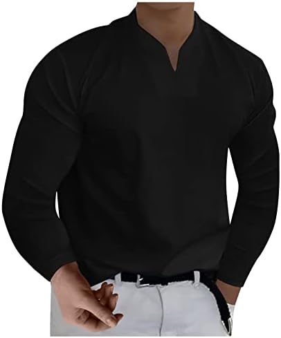 Camisetas Slim Fit T T for Men Gifts Casual Color Solid Color V Camiseta de manga longa do Gentleman de Gentleman