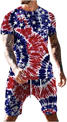Yihaojia American Flag Tracksuit for Men Stars Stripes Camista e shorts Definir roupas patrióticas EUA 2