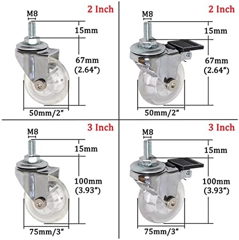 Móveis para carrinhos ， rodízios 1/4pcs giratórios giratórios M8x15mm haste rosqueado haste pesado rodízios industriais