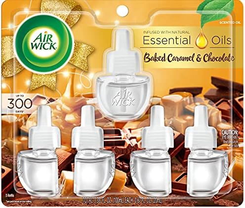 Air Wick Pick Inclua óleo perfumado, 5 recargas, caramelo assado e chocolate, óleos essenciais, reflexo de ar