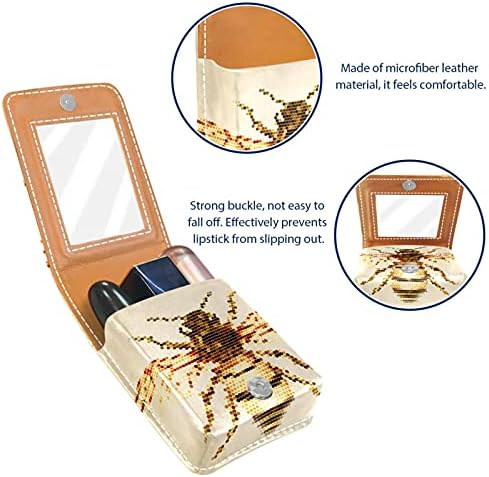 Art Vintage Honey Bee Batom Batom Batom Box Solder com espelho, bolsa de brilho labial portátil, kit de armazenamento cosmético