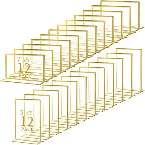 Pacote de 24 Pack Gold Acrílico Setentista, quadros de quadros de ouro de dupla face Clear Menor de casamento Número do menu do menu