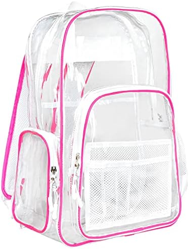 Meister Backpack Clear All -Access - atende aos requisitos da bolsa de segurança da escola e do evento - rosa / branco