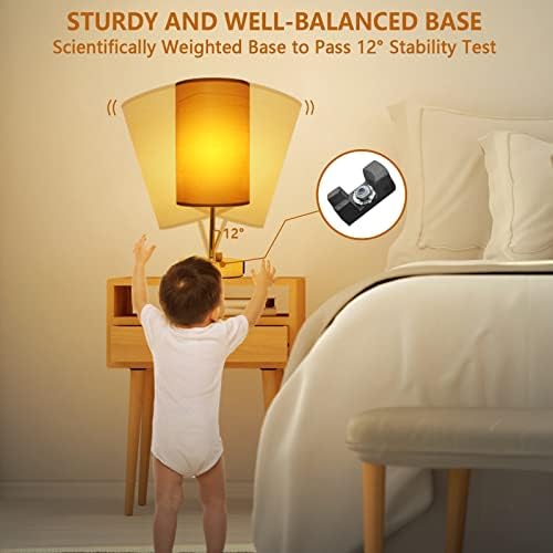 【L Size】 Lumbo de mesa de cabeceira totalmente diminuído com portas de carregamento USB A+C e tomada AC, moderno Gold Bedroom Nightstand Light Round, lâmpadas de mesa para escritório em casa