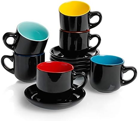 Copas de cappuccino de porcelana Teocera com pires - 6 onças para bebidas de café, café