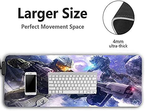 Mouse pads halo video video video mouse pad rgb led jogos grandes jogadores computador lit de traslamento tat de teclado de mesa múltipla 27,55 polegadas x12 polegadas