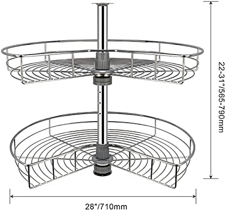 SuninLife Rim Chrome Lazy Susan Gabinete 28 Armário de cozinha Capital Cantão de 2 camadas Organizador de armário