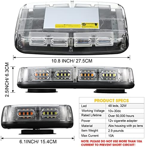 2 pacote mini telhado estroboscópio luz 48 barra de led estroboscópio de aviso Base magnética Base piscando emergência aviso lâmpada de beacon strobon