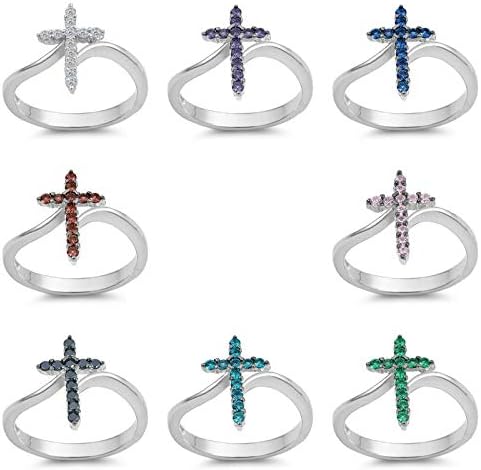 Play Pailin Sterling Silver 925 Pretty Cross Charm Design Rings de pedra CZ 15mm Tamanhos 3-13