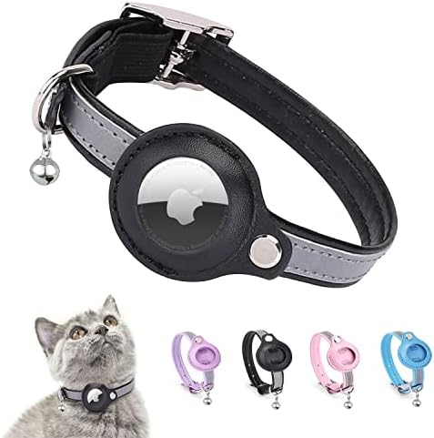 Wapsat Airtag Cat Colar, gola de gato com sinos, colarinho de gc reflexivo, colar de gato de rastreador de gato reflexivo para gatos de couro ajustável para gatos de menino ou cães pequenos, gatinhos e filhotes