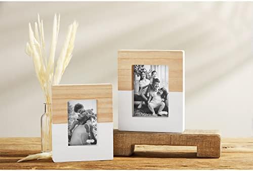 Torta de lama 4 x 6 Paulownia Wood Block Frame, Branco/Natural