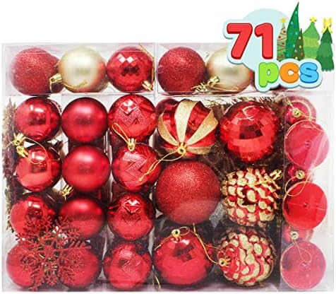 Joiedomi 71 PCs Ornamentos variados de Natal com um topper de estrela, enfeites de Natal à prova de quebra para férias, decoração