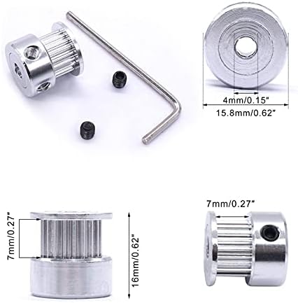 DJDLFA 5pcs prata 6,35 mm Bore 20 dentes Polia de cinto GT2 para impressora 3D 6mm Largura 20t Correia de alumínio Polia de correia de alumínio