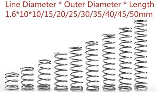 ZhengGuifang Solid 10pcs 304 Spring Spring curta compressão Fio de mola Diâmetro 1.6OUSDOUSTO Diâmetro 10 Comprimento 10-50