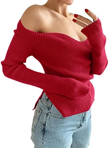 Mulheres suéteres para presentes de outono e inverno Sexy Primavera e outono fora do ombro de manga comprida