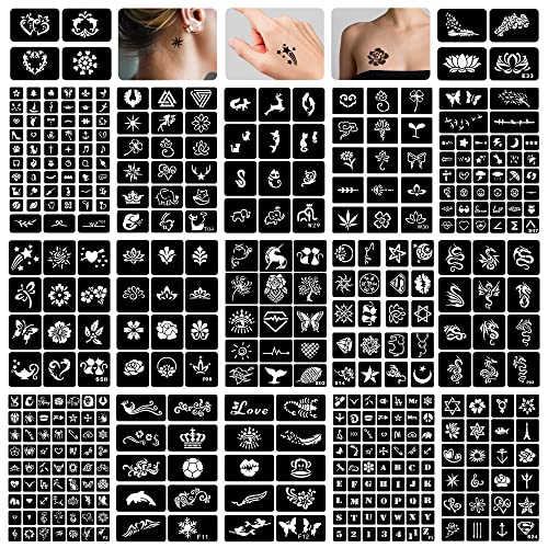 16 lençóis henna tatuagem estêncils reutilizáveis ​​para mulheres meninas e crianças, mais de 280 modelos de tatuagem de pcs,