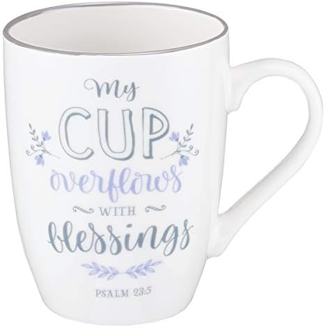 Transbordam com bênçãos Salmo 23: 5 caneca de café cristão em cerâmica para mulheres e homens - copo de café inspirador e presentes cristãos, 12 onças