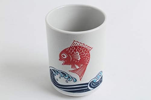 Mino Ware Japanese Cerâmica Sushi Yunomi Chawan Copo de chá vermelho marinho e grande onda azul feita no Japão YAY029