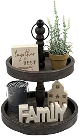 O pacote diário de itens de decoração de bandeja em camadas de 5 peças, inclui Family Block, juntos é o melhor sinal, babá da casa, porta-velas rústicas e decoração de planta, decoração da casa de fazenda, mini decoração