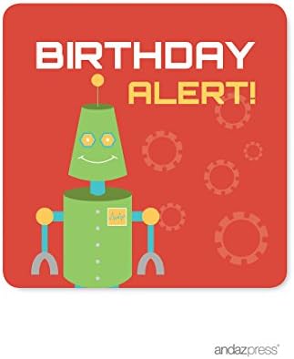 Andaz Press Robot Birthday Collection, Square Gift Tag, Alerta de aniversário, 24-Pack