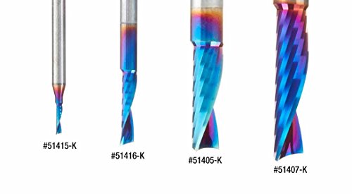 AMANA Tool 51437-K Solid Carboid Spiral CNC Router Bit O-Flute Up-corte para corte de plástico 1/8 dia x 3/4 x 1/8 Shank, Spektra Extreme Tool Life revestido