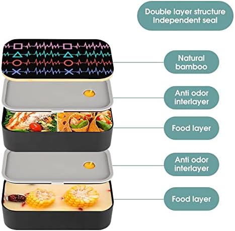 Lunchar de camada de batimento cardíaco do jogador BENTO com utensílios de utensílios de almoço empilhável Inclui 2 contêineres