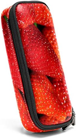 Big Red Strawberries Saco de capa de lápis de couro com bolsa de artigos de papelaria dupla com zíper para o escritório de trabalho
