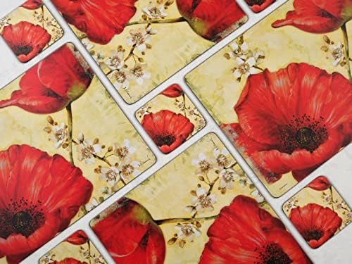 Pimpernel Poppy de Villeneuve Collection Placemats | Conjunto de 4 | Tapetes resistentes ao calor | Placa apoiada