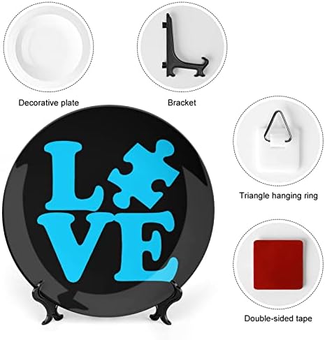 Love Autism Consciência Ossos China Placas decorativas de placas de cerâmica Craft With Display Stand for Home Office Wall