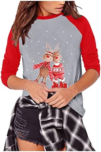 Camisas de Natal de Beuu para Mulheres, Mulheres de Elk de Elk Feminino Tops Casual Tops Crew pescoço Sorto de pulôver fino