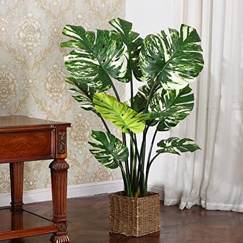 FOPAMTRI Artificial Variegado Monstera Deliciosa Planta 43 Palmeira tropical falsa, planta de queijo suíço falso perfeito