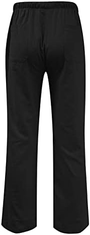 Calças de carga de ozmmyan para homens sólidos calças de linho de linho de algodão de algodão elástico e elástico sólido