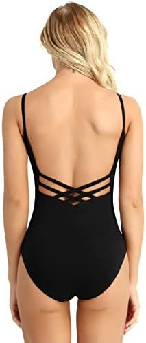 Daenrui Women Criss Cross Back Ballet Dance Letard Camisole Gymnastics Bodysuit com sutiã de prateleira embutido