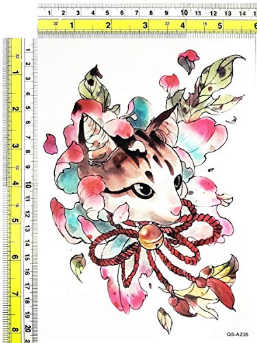 Parita Big Tattoos japonês Floral Cat Cartoon Sticker Transferência de água Tatuagem falsa 3D Party de diversão