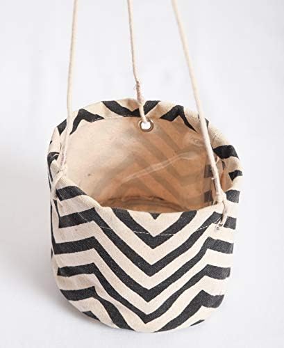 Viliving Cotton Canvas Plant Hanger, Padrão de Chevron, preto e branco