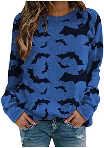 Iqka Women Halloween Sorto de moletom de abóbora Bats Ghost Print Graphic Sleeve Manga Festival Festival Tops