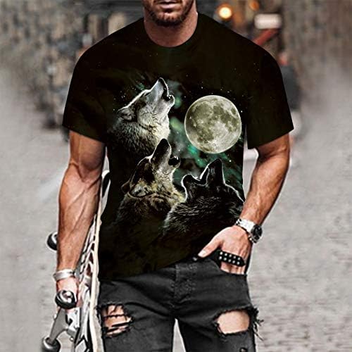 Camisetas gráficas de ajuste masculino Tops de manga curta 3d lobo impressão de zíper casual Sortos da tripulação do pescoço 2021 Presentes para o pai