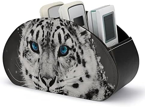 Snow Leopard Remote TV Control Titular PU Organizador de caixa de couro com 5 compartimentos para quarto de mesa