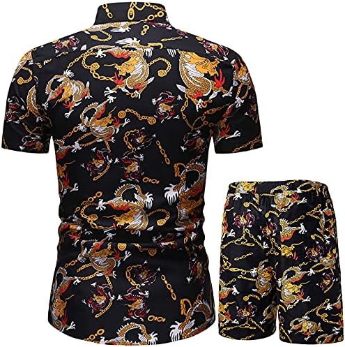 FreeBily Mens Floral Print Shirts+Shorts Definir camisas de manga curta de verão