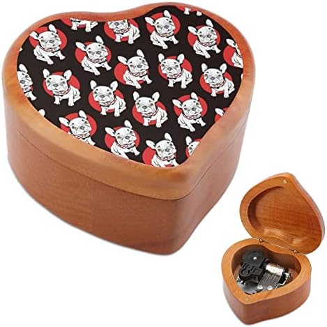 Bulldog Heart Caixa de Música Francesa Caixas Musicais de madeira Melhor presente para aniversário de aniversário