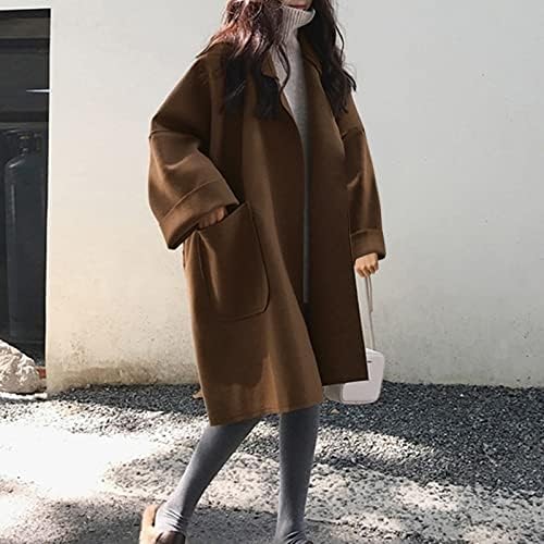 Manga longa feminina V Neck Faux Wood Jacket Thin Capat Logo quente Longo sobretudo com bolsos Casacos de inverno feminino