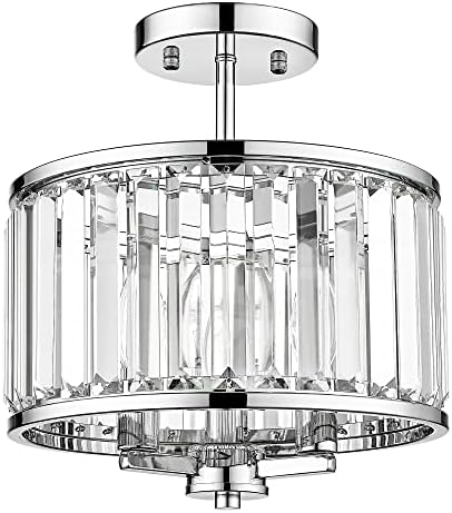 Metwet Semi Flush Mount Ceiling Light, 11 de luminária de cristal, lâmpadas modernas com 3 luzes com acabamento cromado para banheiro,