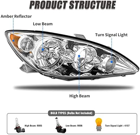 ADCARLIGHTS PARA 2005-2006 CONJUNTO DE CAMRY FARÇO COMPATÍVEL COM 2005 2006 TOYOTA CAMRY CROMO