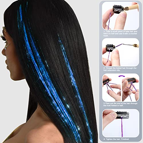 Kit de tinsel de cabelo, 5pcs de 48 polegadas 2500 fios de tinsel extensões de cabelo com ferramentas, kit de tinsel de fadas resistentes