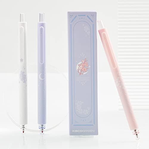 Kaco recarregável canetas de tinta de gel recarregável 0,5 mm 3 peças, 2 tinta preta + 1 tinta rosa